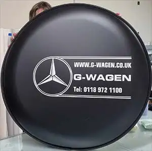 Matt black personalised wheel cover.