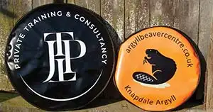 Printed tyre covers made for vehicles and trailers.